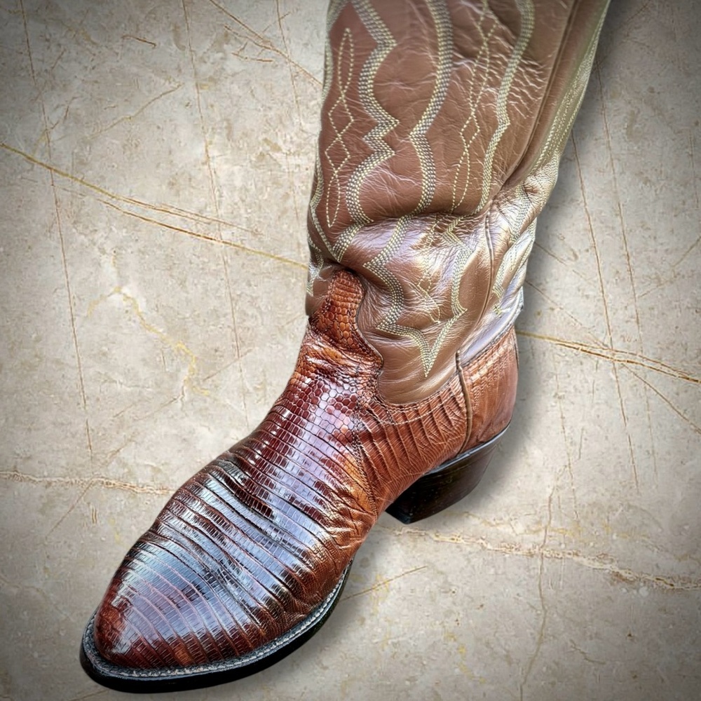 J. Chisholm Lizard Cowboy Boots 9E – Python Print Look – Made in USA